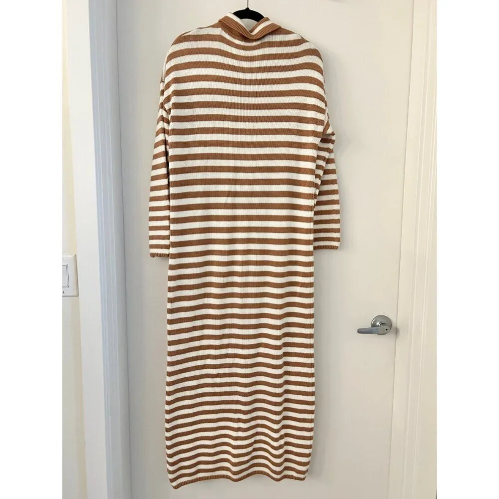 525 America Raya Stripe Polo Knit Sweater Dress in Walnut Multi Size M LIKE NEW